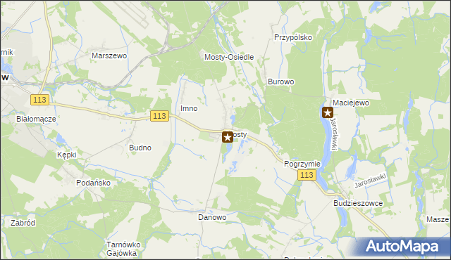 mapa Mosty gmina Goleniów, Mosty gmina Goleniów na mapie Targeo