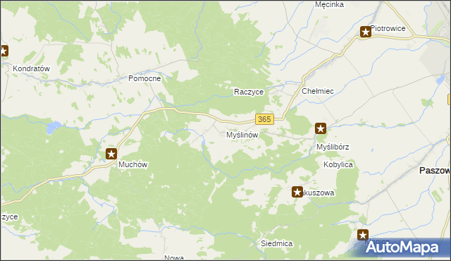 mapa Myślinów, Myślinów na mapie Targeo