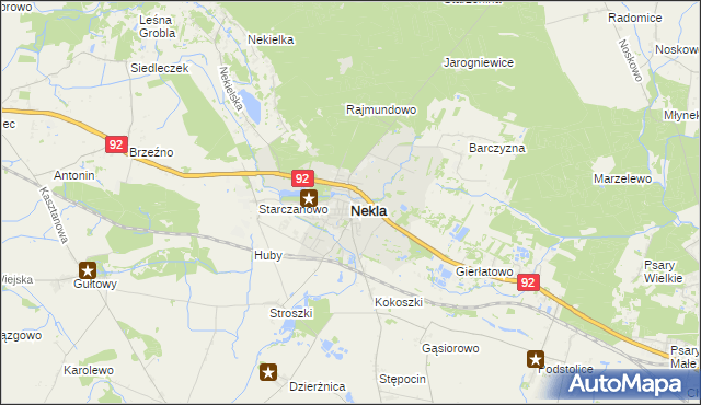 mapa Nekla powiat wrzesiński, Nekla powiat wrzesiński na mapie Targeo
