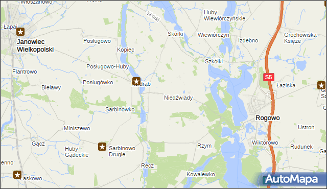 mapa Niedźwiady gmina Rogowo, Niedźwiady gmina Rogowo na mapie Targeo