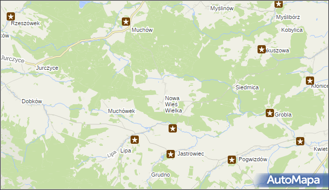 mapa Nowa Wieś Wielka gmina Paszowice, Nowa Wieś Wielka gmina Paszowice na mapie Targeo