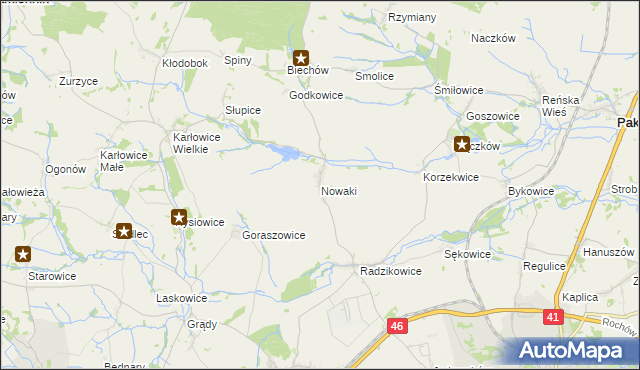 mapa Nowaki gmina Pakosławice, Nowaki gmina Pakosławice na mapie Targeo