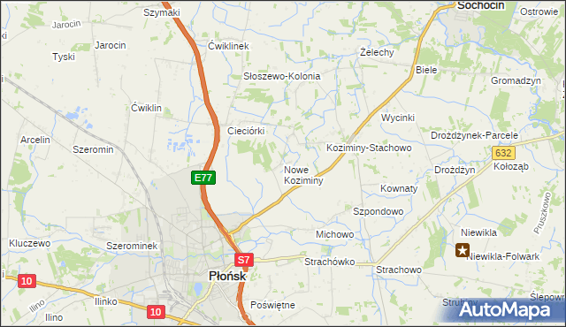 mapa Nowe Koziminy, Nowe Koziminy na mapie Targeo
