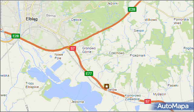 mapa Nowina gmina Elbląg, Nowina gmina Elbląg na mapie Targeo