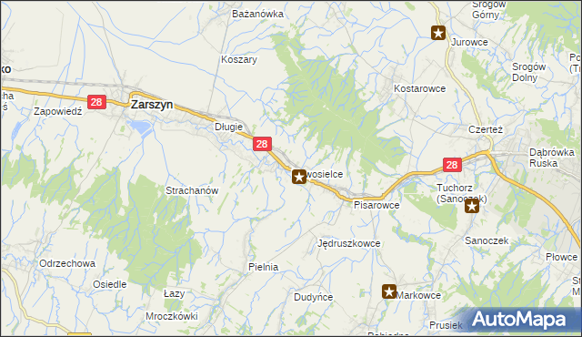 mapa Nowosielce gmina Zarszyn, Nowosielce gmina Zarszyn na mapie Targeo