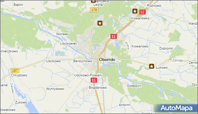 mapa Oborniki, Oborniki na mapie Targeo