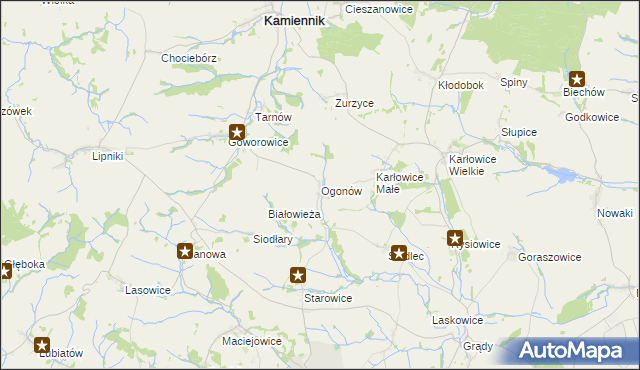 mapa Ogonów gmina Kamiennik, Ogonów gmina Kamiennik na mapie Targeo