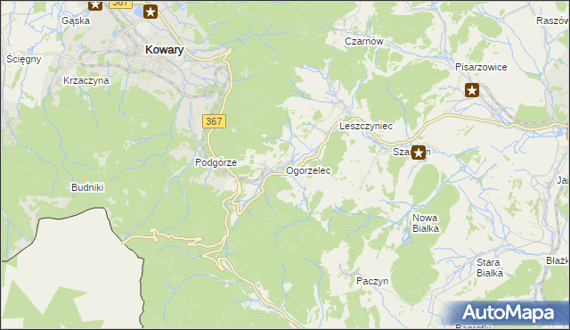 mapa Ogorzelec gmina Kamienna Góra, Ogorzelec gmina Kamienna Góra na mapie Targeo