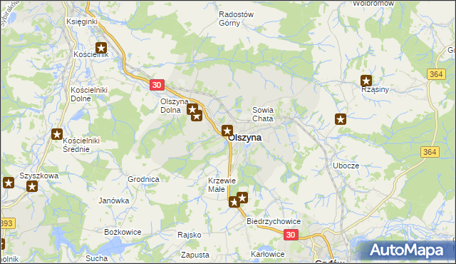 mapa Olszyna powiat lubański, Olszyna powiat lubański na mapie Targeo