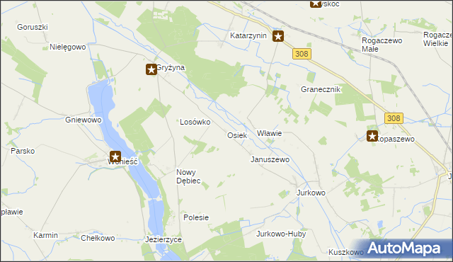 mapa Osiek gmina Kościan, Osiek gmina Kościan na mapie Targeo