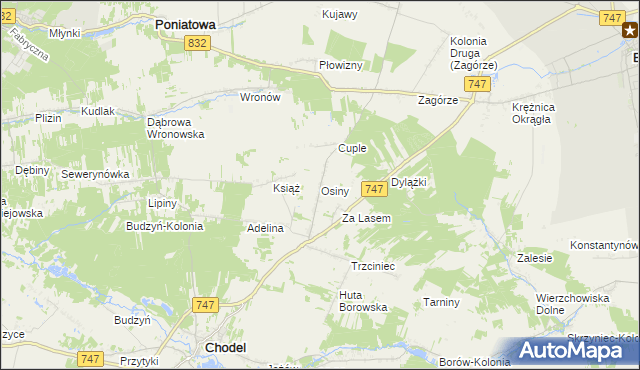 mapa Osiny gmina Chodel, Osiny gmina Chodel na mapie Targeo