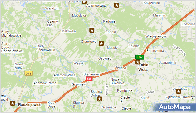 mapa Osowiec gmina Żabia Wola, Osowiec gmina Żabia Wola na mapie Targeo