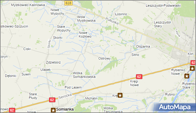 mapa Ostrowy gmina Somianka, Ostrowy gmina Somianka na mapie Targeo