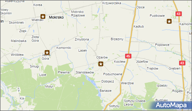 mapa Ożarów gmina Mokrsko, Ożarów gmina Mokrsko na mapie Targeo