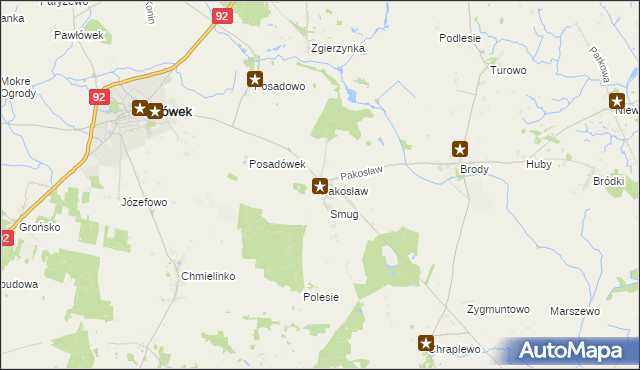 mapa Pakosław gmina Lwówek, Pakosław gmina Lwówek na mapie Targeo