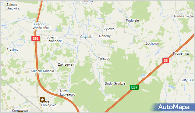 mapa Pałapus gmina Ostrów Mazowiecka, Pałapus gmina Ostrów Mazowiecka na mapie Targeo