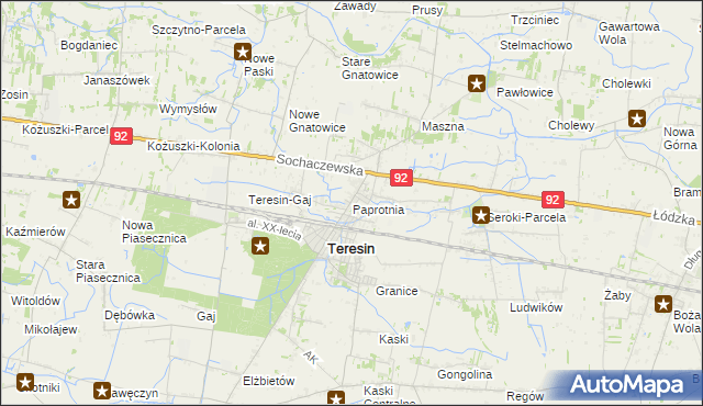 mapa Paprotnia gmina Teresin, Paprotnia gmina Teresin na mapie Targeo