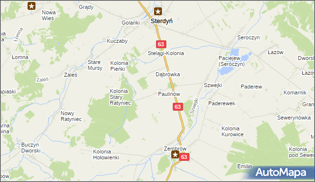 mapa Paulinów gmina Sterdyń, Paulinów gmina Sterdyń na mapie Targeo
