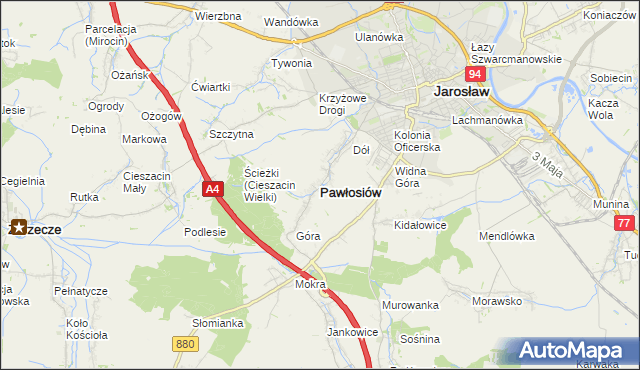 mapa Pawłosiów, Pawłosiów na mapie Targeo