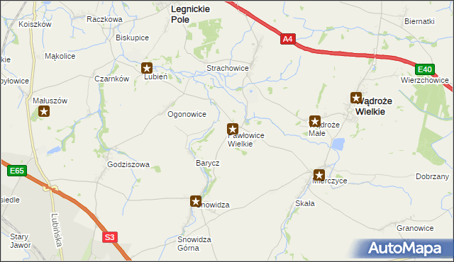 mapa Pawłowice Wielkie, Pawłowice Wielkie na mapie Targeo