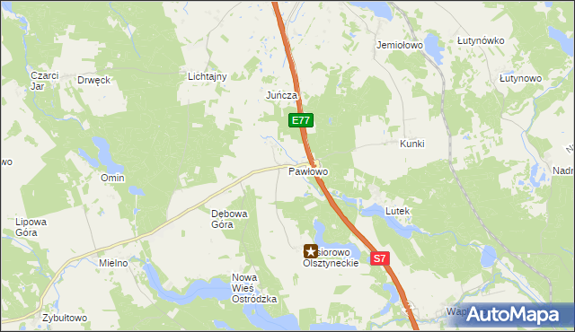 mapa Pawłowo gmina Olsztynek, Pawłowo gmina Olsztynek na mapie Targeo