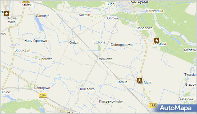 mapa Pęckowo gmina Obrzycko, Pęckowo gmina Obrzycko na mapie Targeo