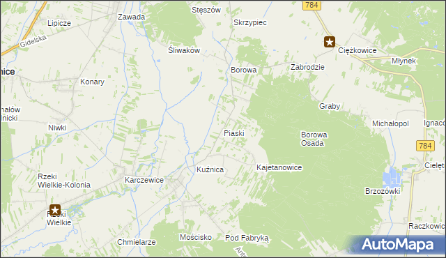 mapa Piaski gmina Gidle, Piaski gmina Gidle na mapie Targeo