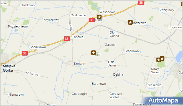 mapa Piaski gmina Miejska Górka, Piaski gmina Miejska Górka na mapie Targeo