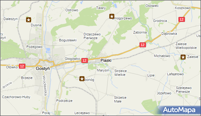 mapa Piaski powiat gostyński, Piaski powiat gostyński na mapie Targeo