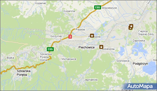 mapa Piechowice powiat jeleniogórski, Piechowice powiat jeleniogórski na mapie Targeo