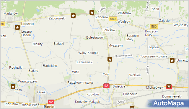 mapa Pilaszków gmina Ożarów Mazowiecki, Pilaszków gmina Ożarów Mazowiecki na mapie Targeo