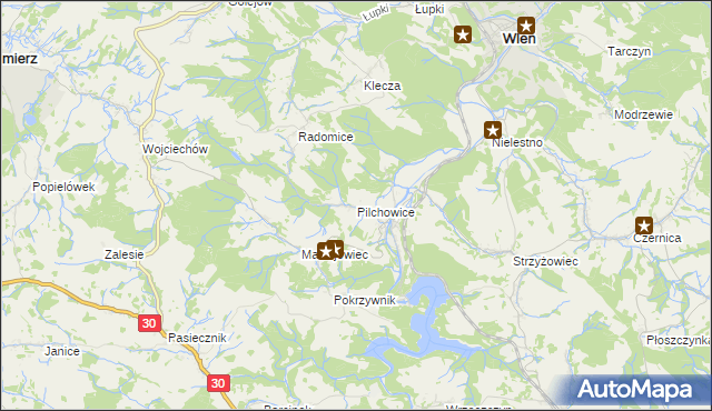 mapa Pilchowice gmina Wleń, Pilchowice gmina Wleń na mapie Targeo