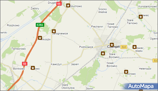 mapa Piotrkowice gmina Czempiń, Piotrkowice gmina Czempiń na mapie Targeo