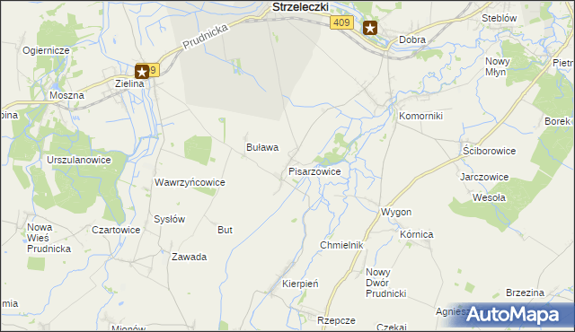 mapa Pisarzowice gmina Strzeleczki, Pisarzowice gmina Strzeleczki na mapie Targeo