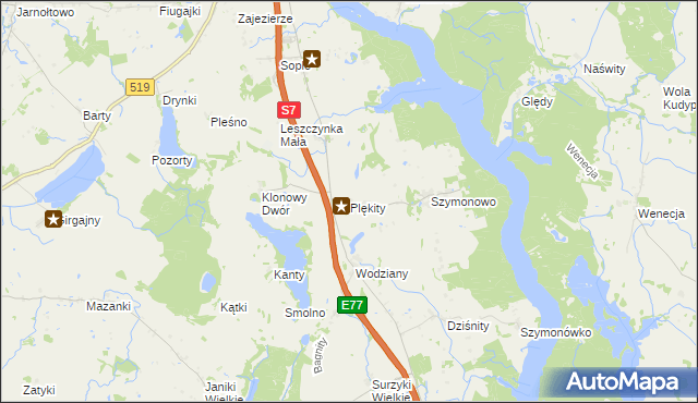 mapa Plękity, Plękity na mapie Targeo