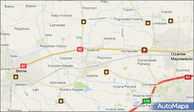 mapa Płochocin gmina Ożarów Mazowiecki, Płochocin gmina Ożarów Mazowiecki na mapie Targeo