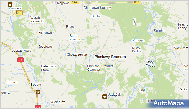 mapa Płoniawy-Bramura, Płoniawy-Bramura na mapie Targeo