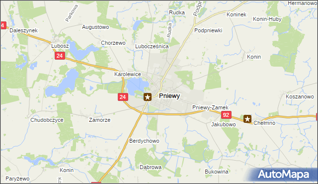 mapa Pniewy powiat szamotulski, Pniewy powiat szamotulski na mapie Targeo