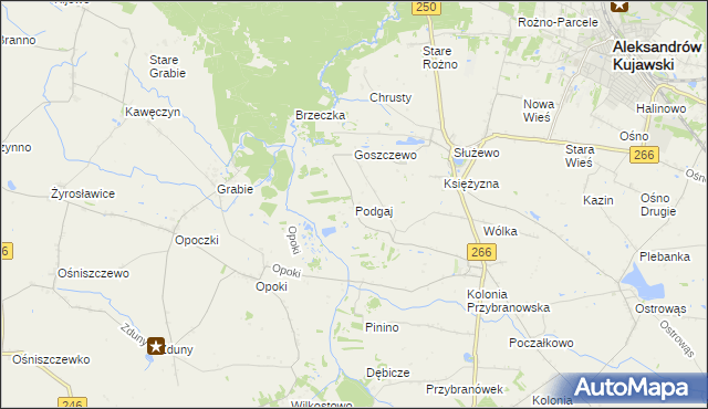 mapa Podgaj gmina Aleksandrów Kujawski, Podgaj gmina Aleksandrów Kujawski na mapie Targeo