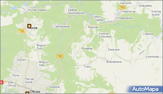 mapa Podlesie gmina Olkusz, Podlesie gmina Olkusz na mapie Targeo