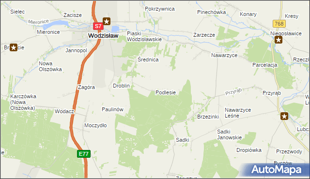 mapa Podlesie gmina Wodzisław, Podlesie gmina Wodzisław na mapie Targeo