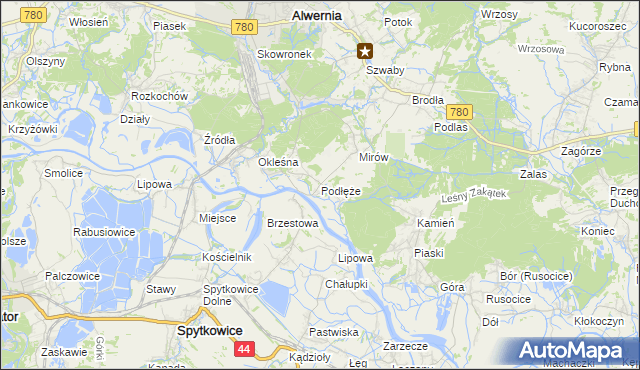 mapa Podłęże gmina Alwernia, Podłęże gmina Alwernia na mapie Targeo