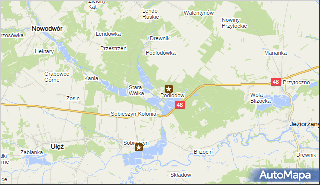 mapa Podlodów gmina Ułęż, Podlodów gmina Ułęż na mapie Targeo