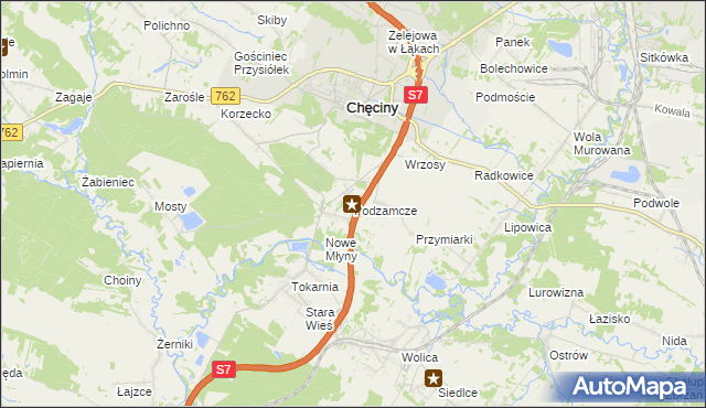 mapa Podzamcze gmina Chęciny, Podzamcze gmina Chęciny na mapie Targeo