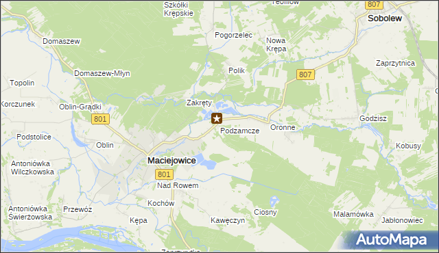 mapa Podzamcze gmina Maciejowice, Podzamcze gmina Maciejowice na mapie Targeo