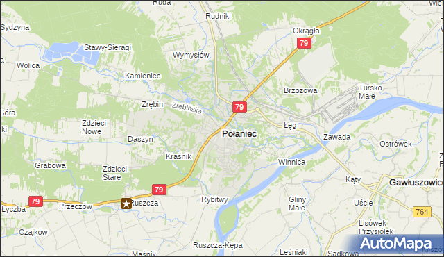 mapa Połaniec powiat staszowski, Połaniec powiat staszowski na mapie Targeo