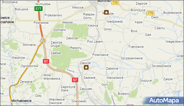 mapa Polanowice gmina Słomniki, Polanowice gmina Słomniki na mapie Targeo