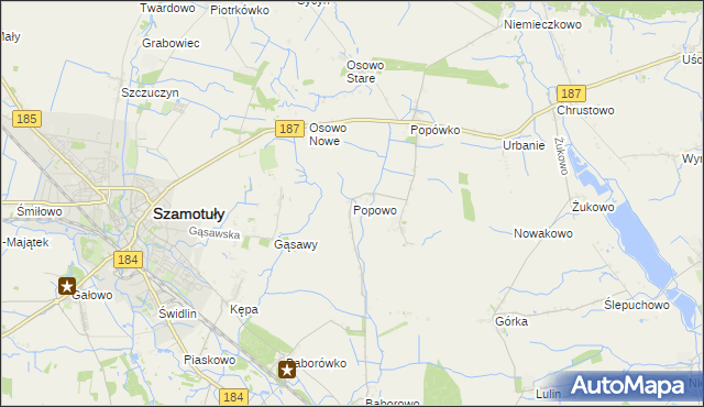 mapa Popowo gmina Oborniki, Popowo gmina Oborniki na mapie Targeo
