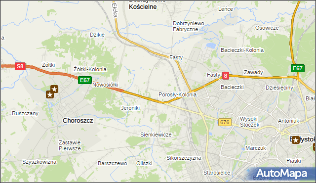 mapa Porosły-Kolonia, Porosły-Kolonia na mapie Targeo