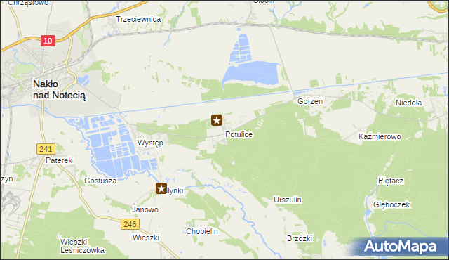 mapa Potulice gmina Nakło nad Notecią, Potulice gmina Nakło nad Notecią na mapie Targeo